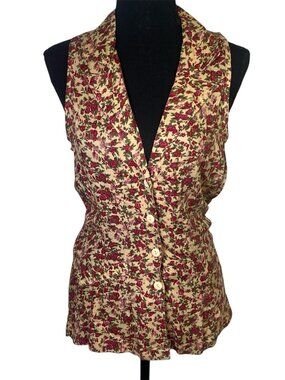 Vintage 90's Pinky Company Floral Button Blouse Sz S Sleeveless Cottagecore